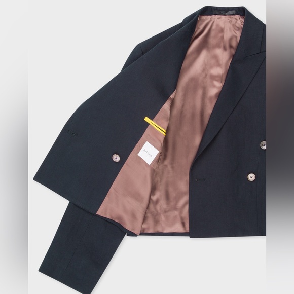 Paul Smith Women's Navy Linen Cropped Double-Breasted Blazer 42R 6 - Picture 2 of 12